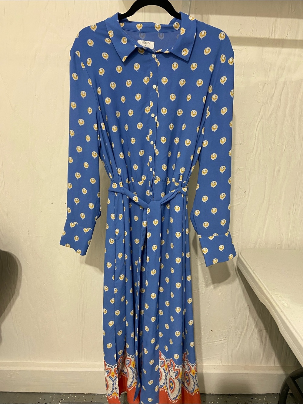 UNTUCKit Blue Long-Sleeve Button-Front Maxi Dress with Paisley Hem